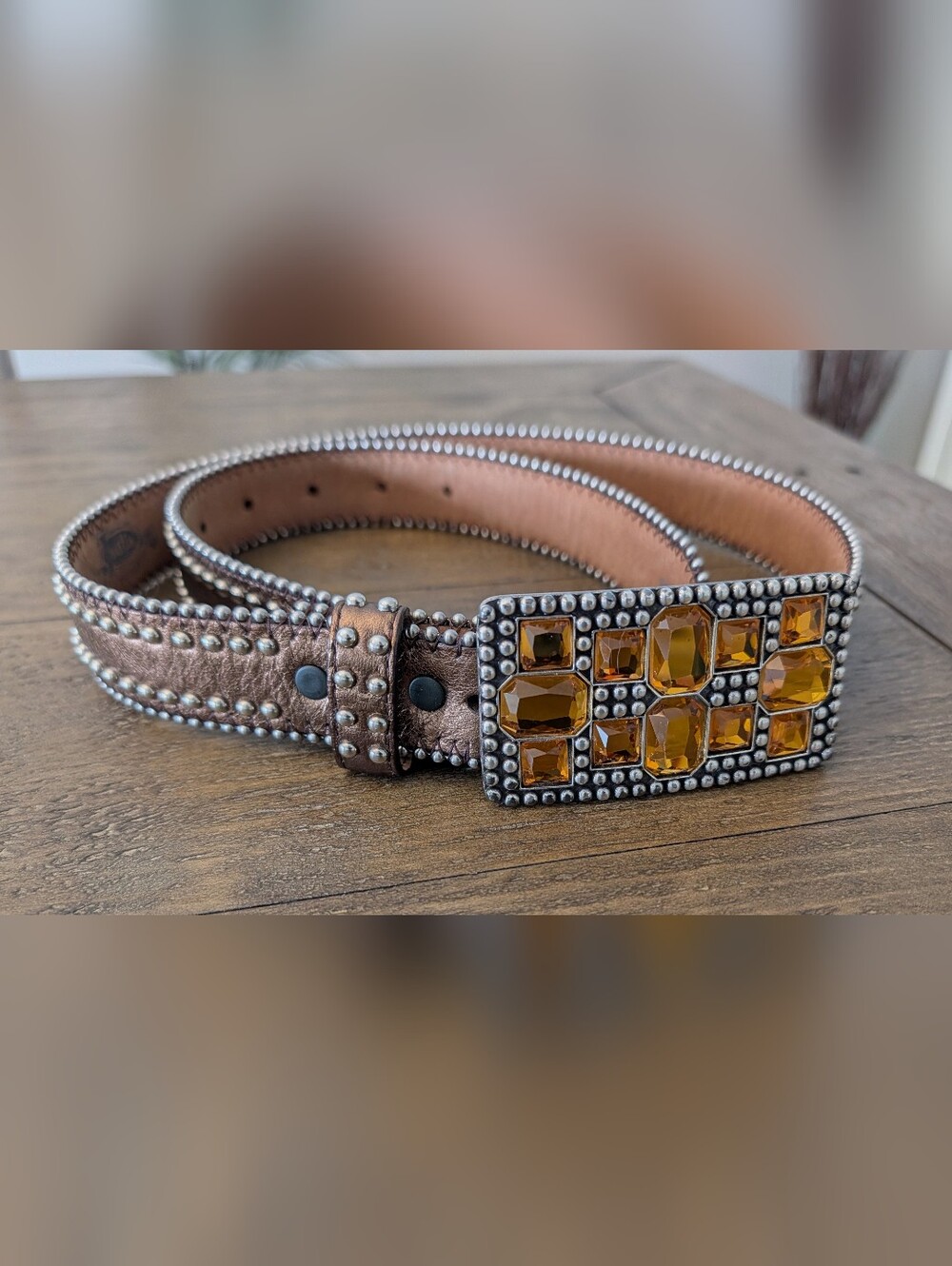 Justin Boots Western Women’s Bling Belt with Amber Gemstone Buckle Size 34